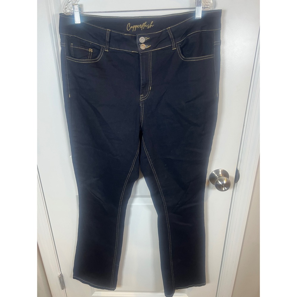 Copperflash Womens Slim Bootcut High Rise dark Wash Jeans Size 16W‎